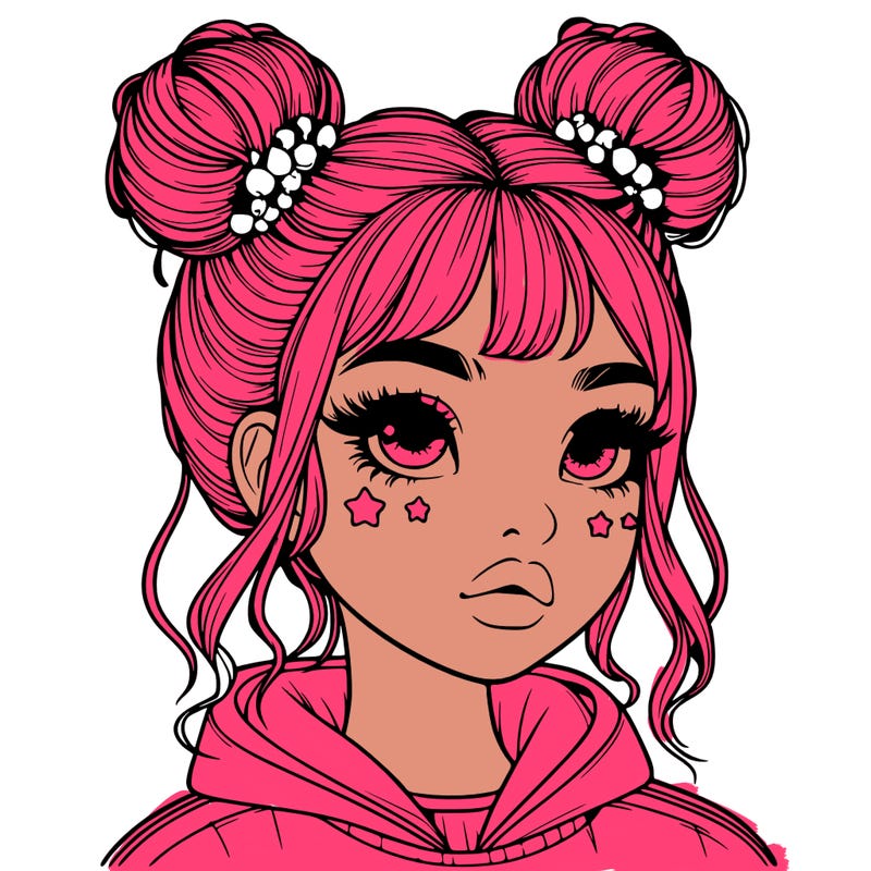 realistic girl with space buns