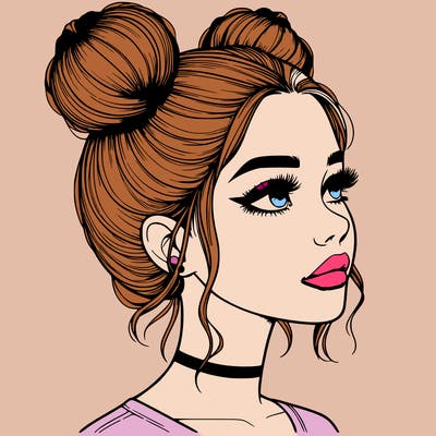 realistic girl with buns on the top of her head