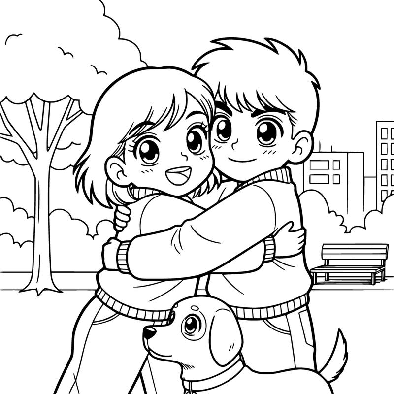 girl and boy hugging