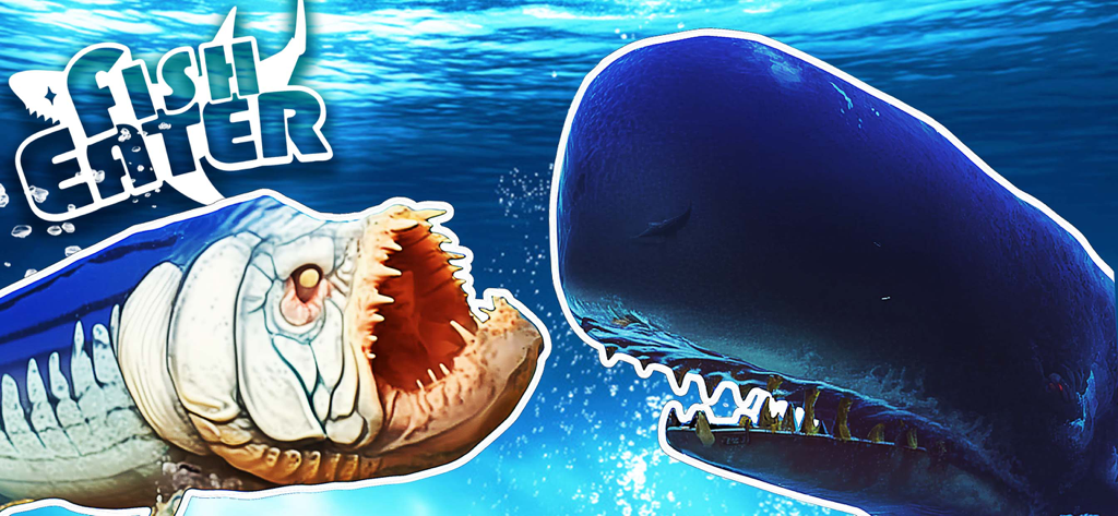 Giant predatory sea creatures facing off underwater in Fish Eater io