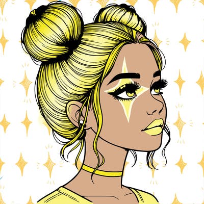 realistic girl with buns on the top of her head