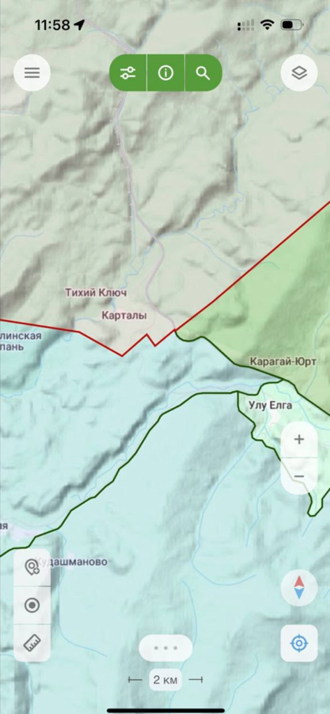 Карта охотника. GPS навигатор. - 地形と狩猟区域の境界線を示すGPSナビゲーションマップ
