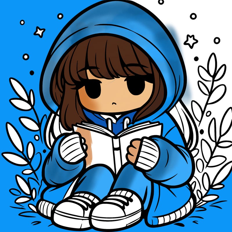girl in oversized hoodie reading a book