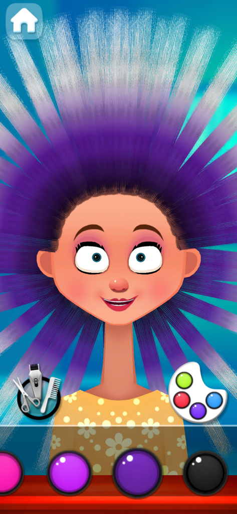 Hair Salon Star - hairdresser - A cartoon girl with spiky purple ombre hair in a virtual hair salon simulation game