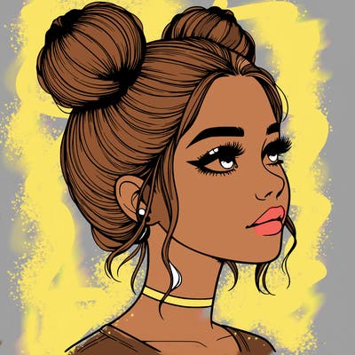 realistic girl with buns on the top of her head