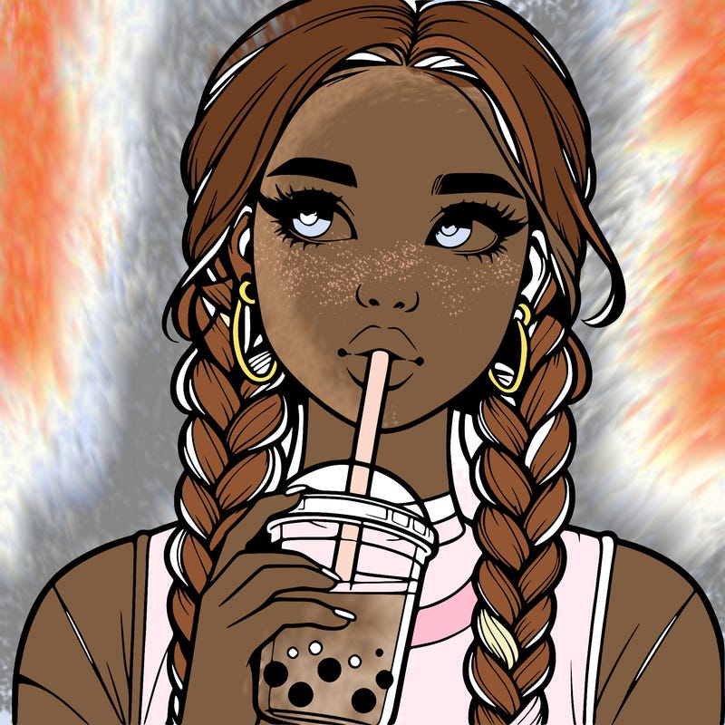 realistic girl with braided hair drinking boba