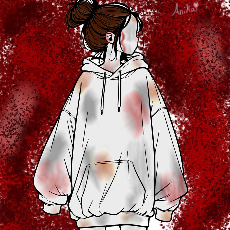 realistic girl with a oversized sweatshirt on and a bun