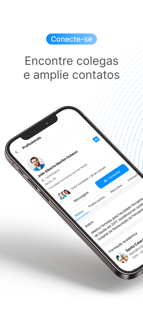 Interface of Amigo One app showing a cardiologist profile with options to connect and message