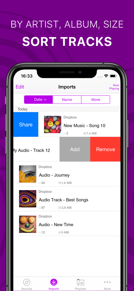 Offline Music Player & Cloud - Offline music player app interface showing track sorting and cloud imports