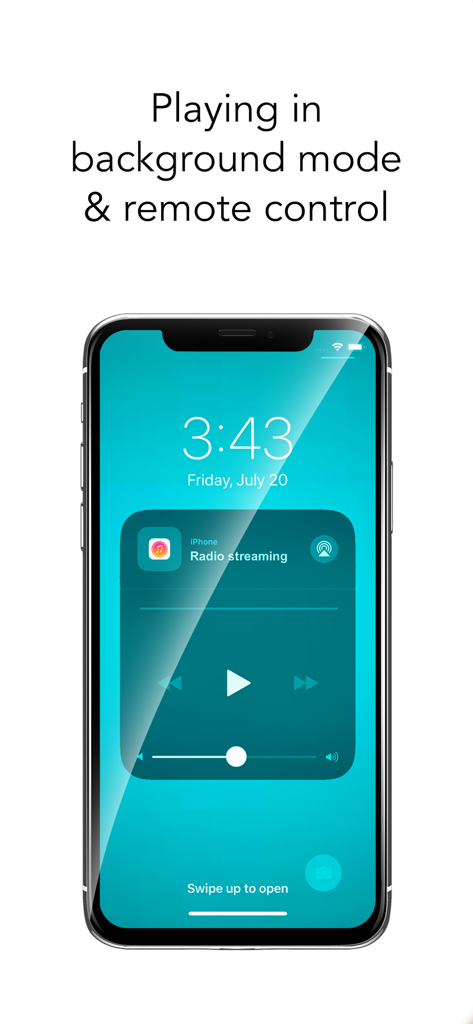 Worldwide radio online - Aplicación Radio mundial en línea reproduciendo en modo de segundo plano en la pantalla de bloqueo de un iPhone