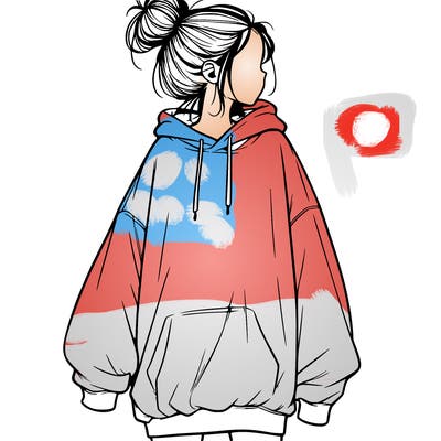 realistic girl with a oversized sweatshirt on and a bun