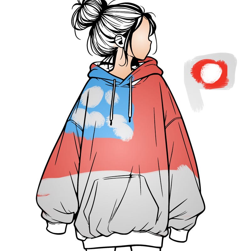 realistic girl with a oversized sweatshirt on and a bun