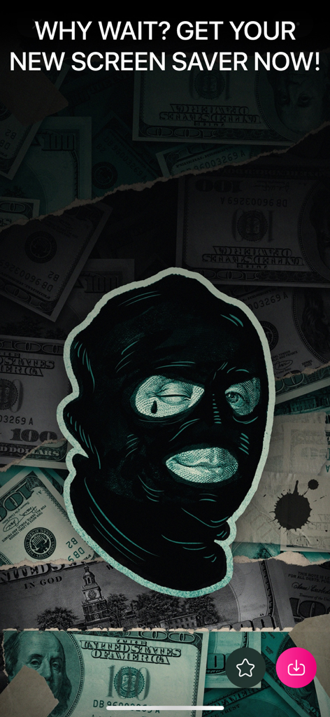 VIBE 4K Wallpapers Cool Screen - Edgy 4K wallpaper featuring a black balaclava mask on a background of US dollar bills