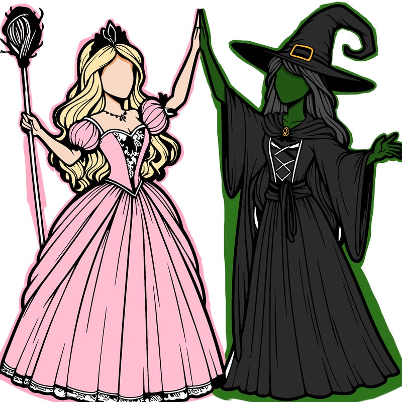 detailed realistic split of a princess and a witch