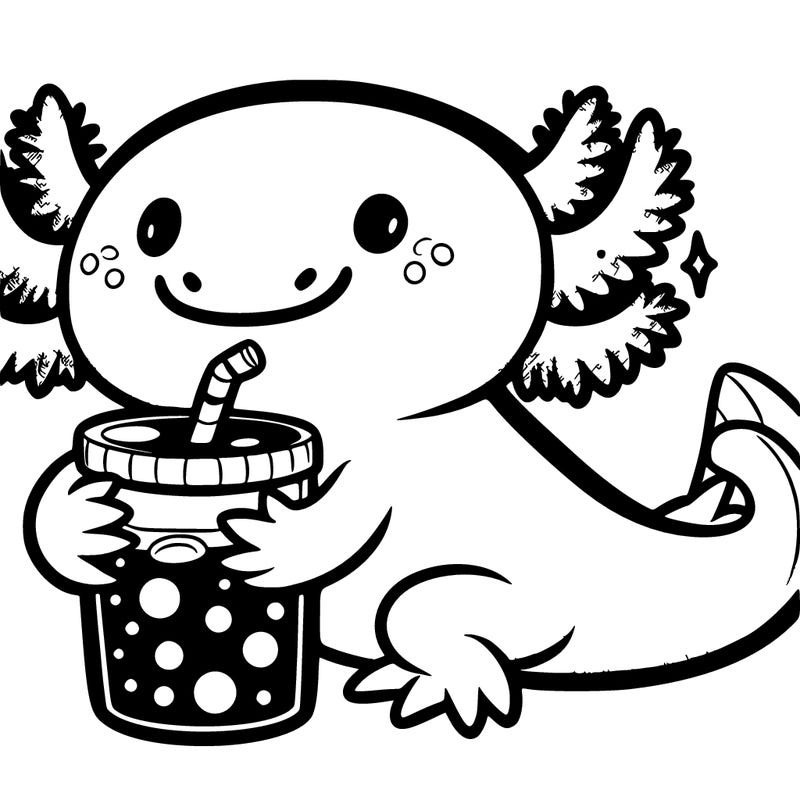 axolotl holding boba