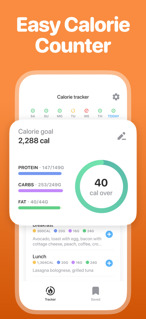 CalRizz ™ AI Calorie Tracker - Panel de la aplicación CalRizz que muestra el progreso de la meta de calorías diarias y el seguimiento de macronutrientes