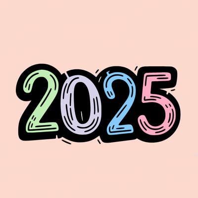 one line scrawled numbers sketch design “2025”