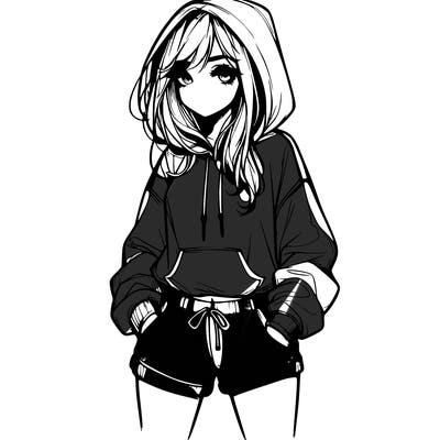 realistic girl in shorts and hoodie