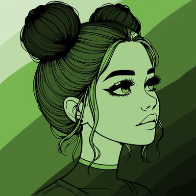 realistic girl with buns on the top of her head