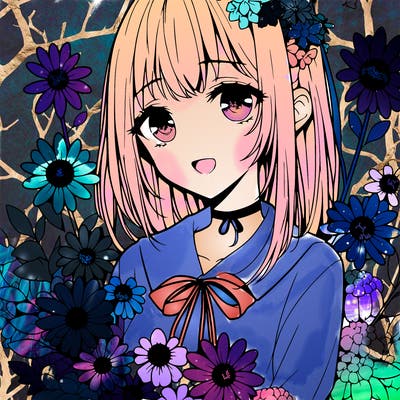 anime girl with flowers