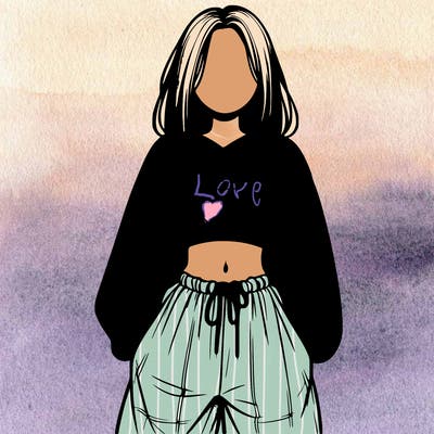 realistic girl faceless with baggy pants and a crop top