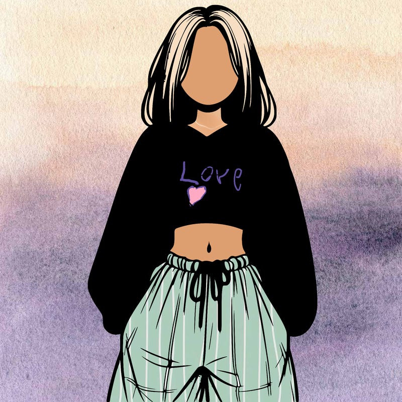 realistic girl faceless with baggy pants and a crop top