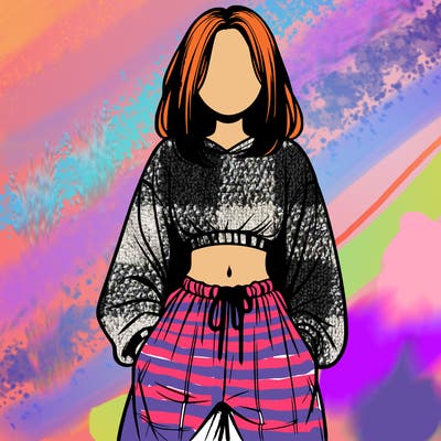 realistic girl faceless with baggy pants and a crop top