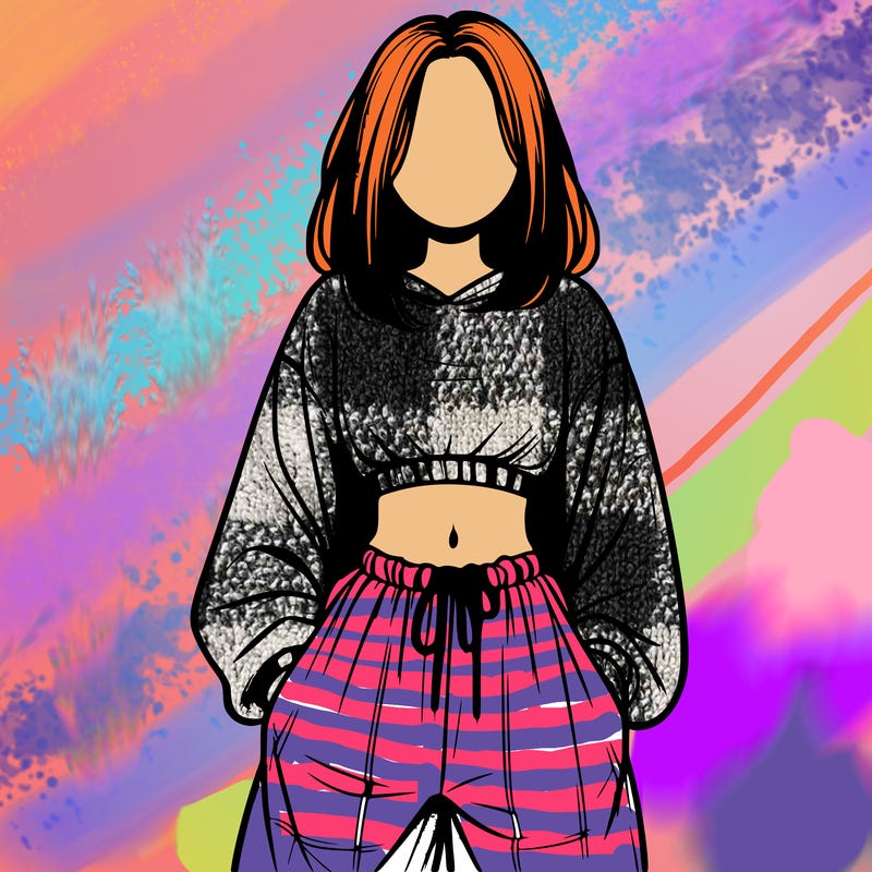 realistic girl faceless with baggy pants and a crop top
