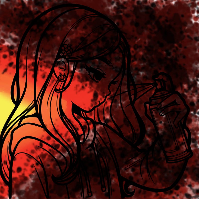 a realistic girl spray painting