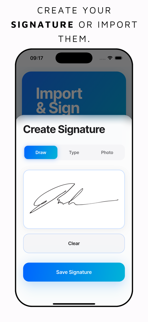 e Sign: PDF Signature - iPhoneで手書きのデジタル署名を作成しているe Signアプリのインターフェイス