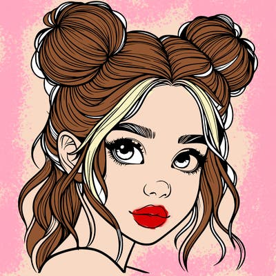 realistic girl with hair buns on her head