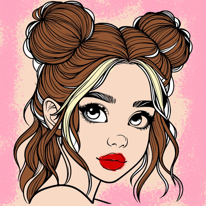 realistic girl with hair buns on her head