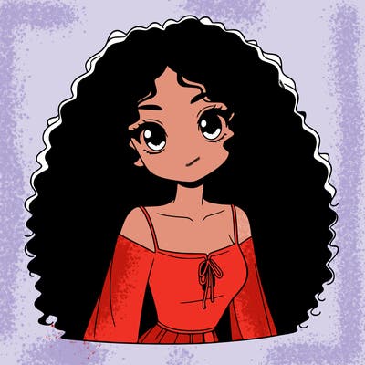 a black anime girl with long afro hair