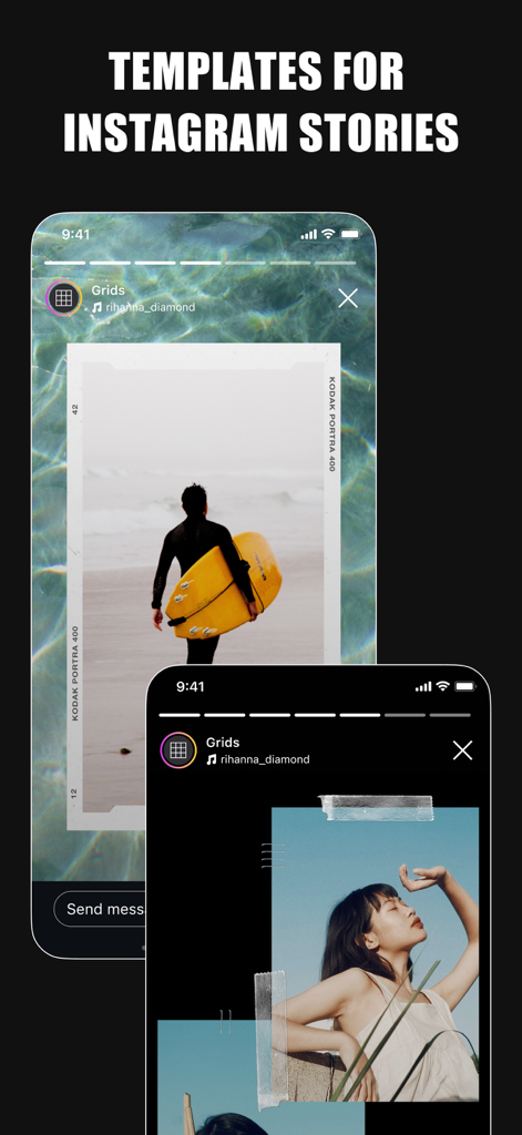 GRIDS Post maker for Instagram - Una muestra de plantillas estéticas de historias de Instagram para creadores de redes sociales que usan la aplicación GRIDS.