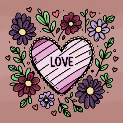 love heart with flowers around it