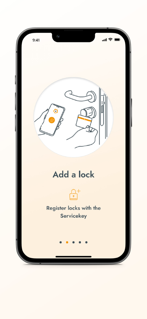Keyng - Keyng app screen showing instructions to add and register an electronic lock using a Servicekey