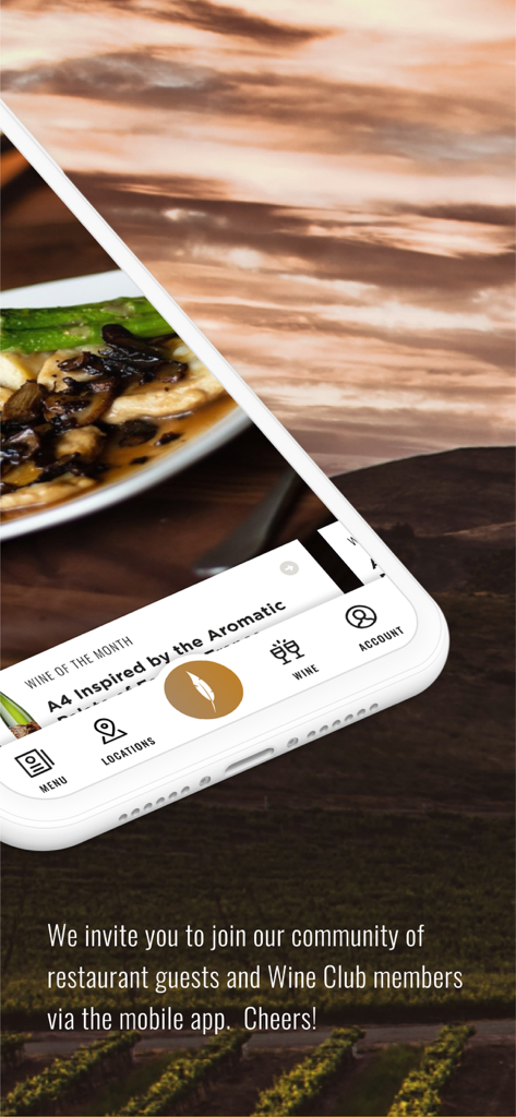 Cooper‘s Hawk - Schermata principale dell'app mobile Cooper's Hawk con vino del mese e navigazione per i soci