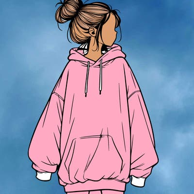 realistic girl with a oversized sweatshirt on and a bun