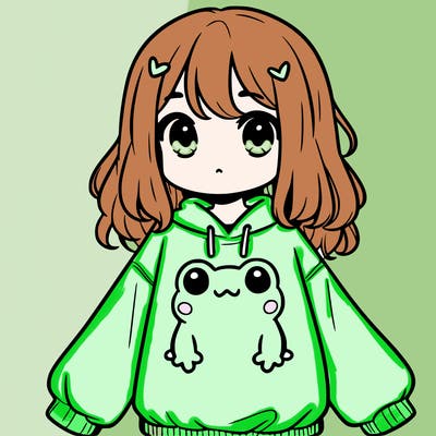 girl wearing frogging sweatshirt