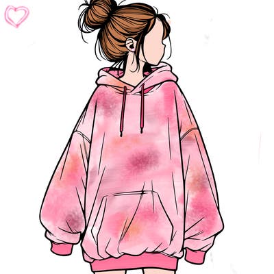 realistic girl with a oversized sweatshirt on and a bun