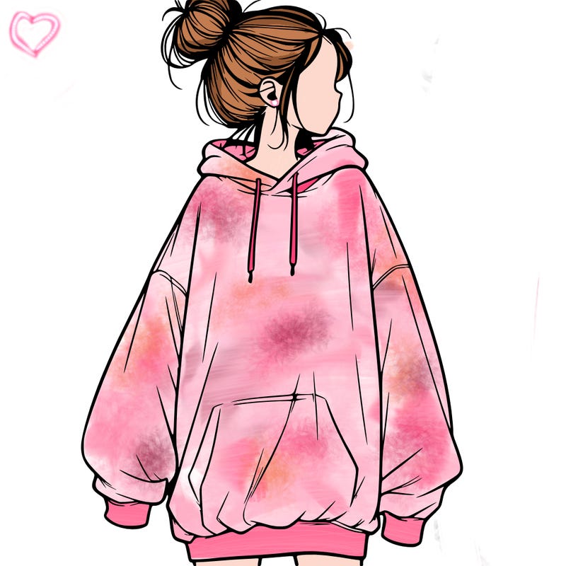 realistic girl with a oversized sweatshirt on and a bun