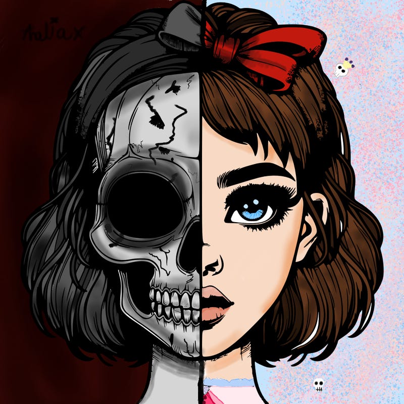 realistic girl with half skull mask