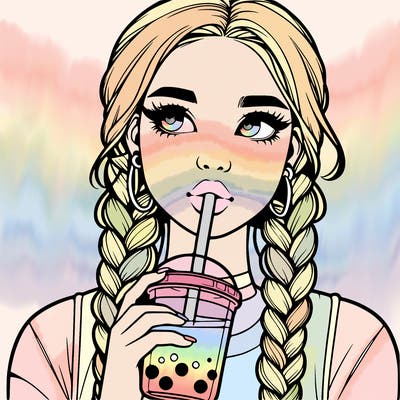realistic girl with braided hair drinking boba