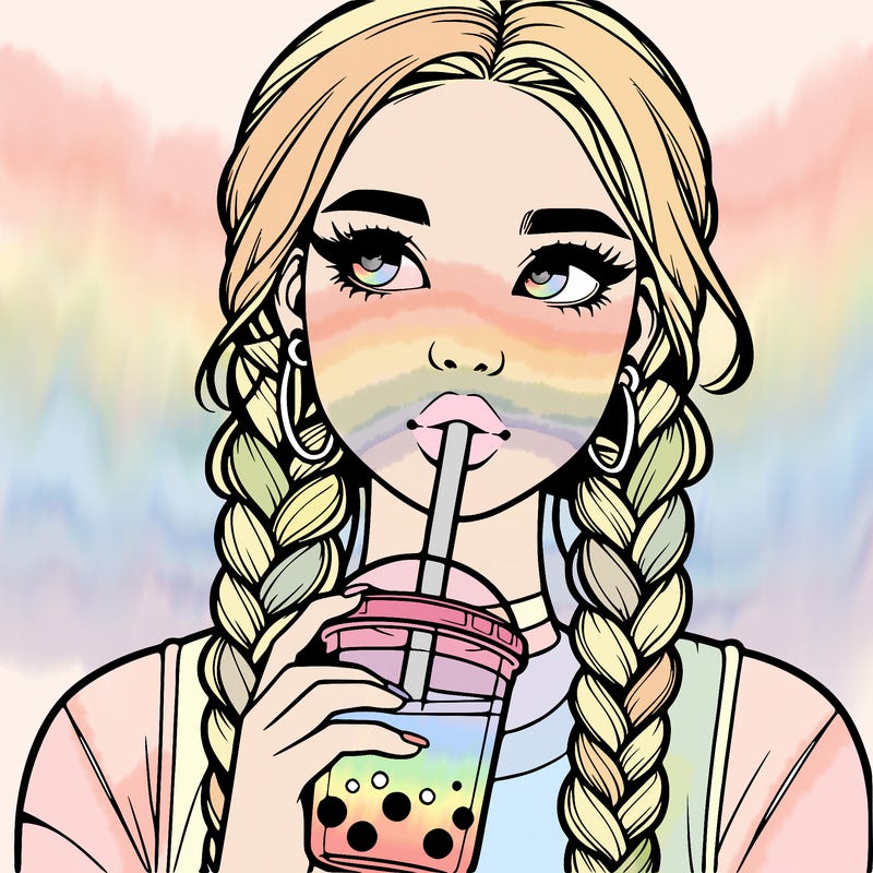 realistic girl with braided hair drinking boba