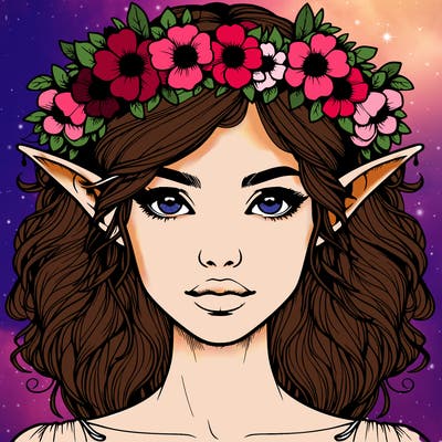 realistic female elf with flower crown