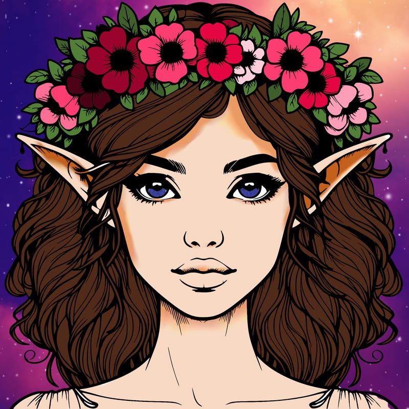 realistic female elf with flower crown