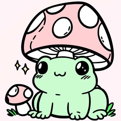 a cute frog with a mushroom hat