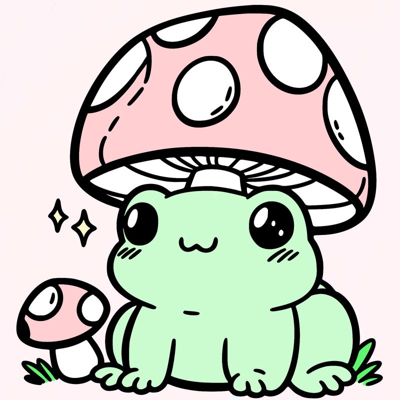 a cute frog with a mushroom hat