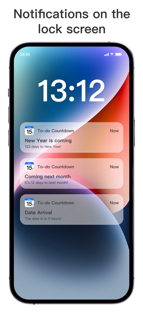 Countdown：Widget & Day Counter - iPhone lock screen showing multiple countdown notifications for upcoming events and milestones.