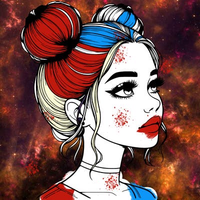 realistic girl with buns on the top of her head